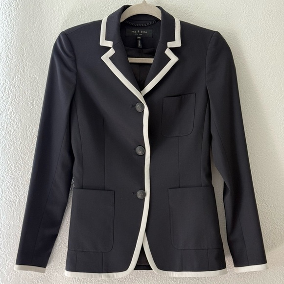 RAG & BONE Uni Contrast Piping Wool Blend Blazer Size 00 - Picture 3 of 16